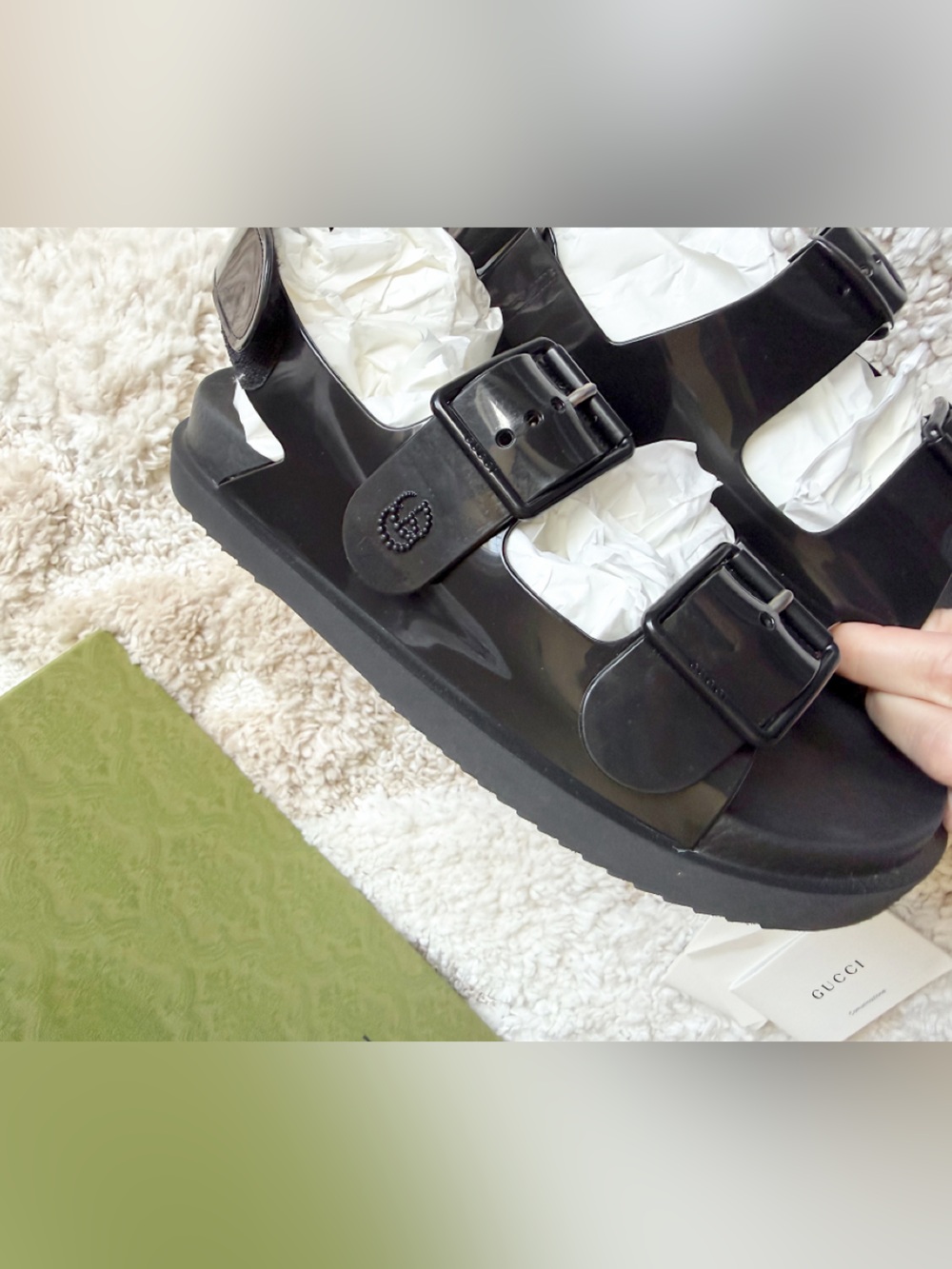 Auth GUCCI black dad rubber platform sandals 38 + box - Picture 4 of 9